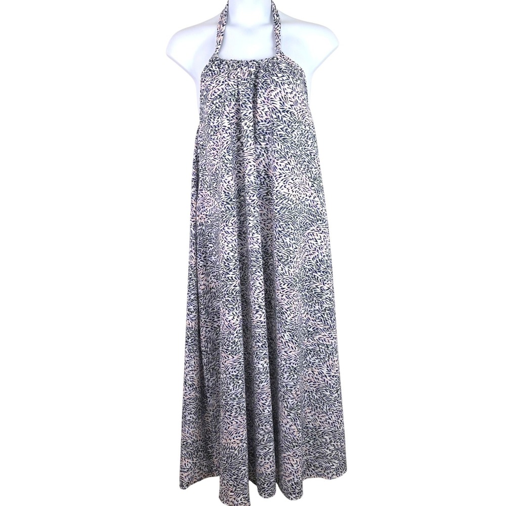 Karen-T Design OSFM Purple Leaf Halter Maxi Dress Open Back Boho Summer Vacation